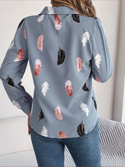 Button Up Printed Collared Neck Shirt - Flyclothing LLC