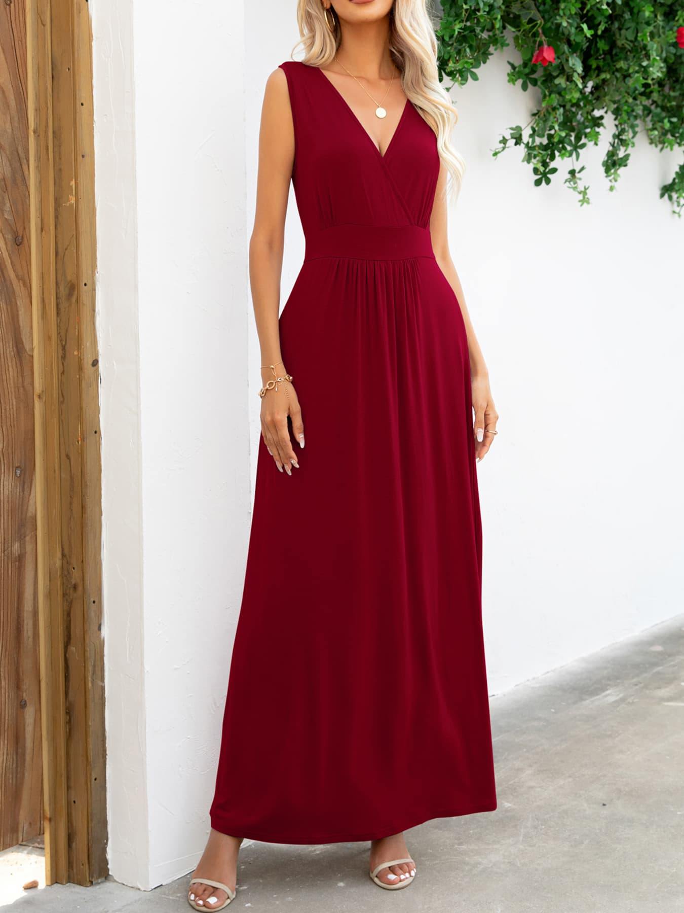 Surplice Neck Sleeveless Maxi Dress - Flyclothing LLC