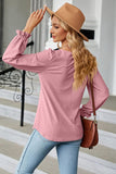 Round Neck Flounce Sleeve Blouse - Trendsi