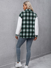 Plaid Collared Neck Button Down Jacket - Flyclothing LLC