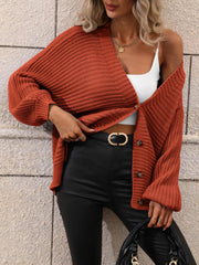 Button Down Horizontal-Ribbing Longline Cardigan - Flyclothing LLC