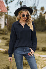 Collared Neck Cable-Knit Long Sleeve Blouse - Flyclothing LLC