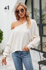 Boat Neck Horizontal Ribbing Dolman Sleeve Sweater - Flyclothing LLC