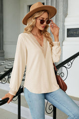 V-Neck Long Sleeve Blouse - Flyclothing LLC