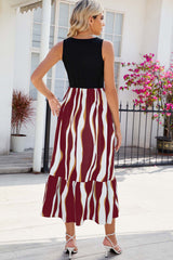 Striped Round Neck Sleeveless Midi Dress - Flyclothing LLC