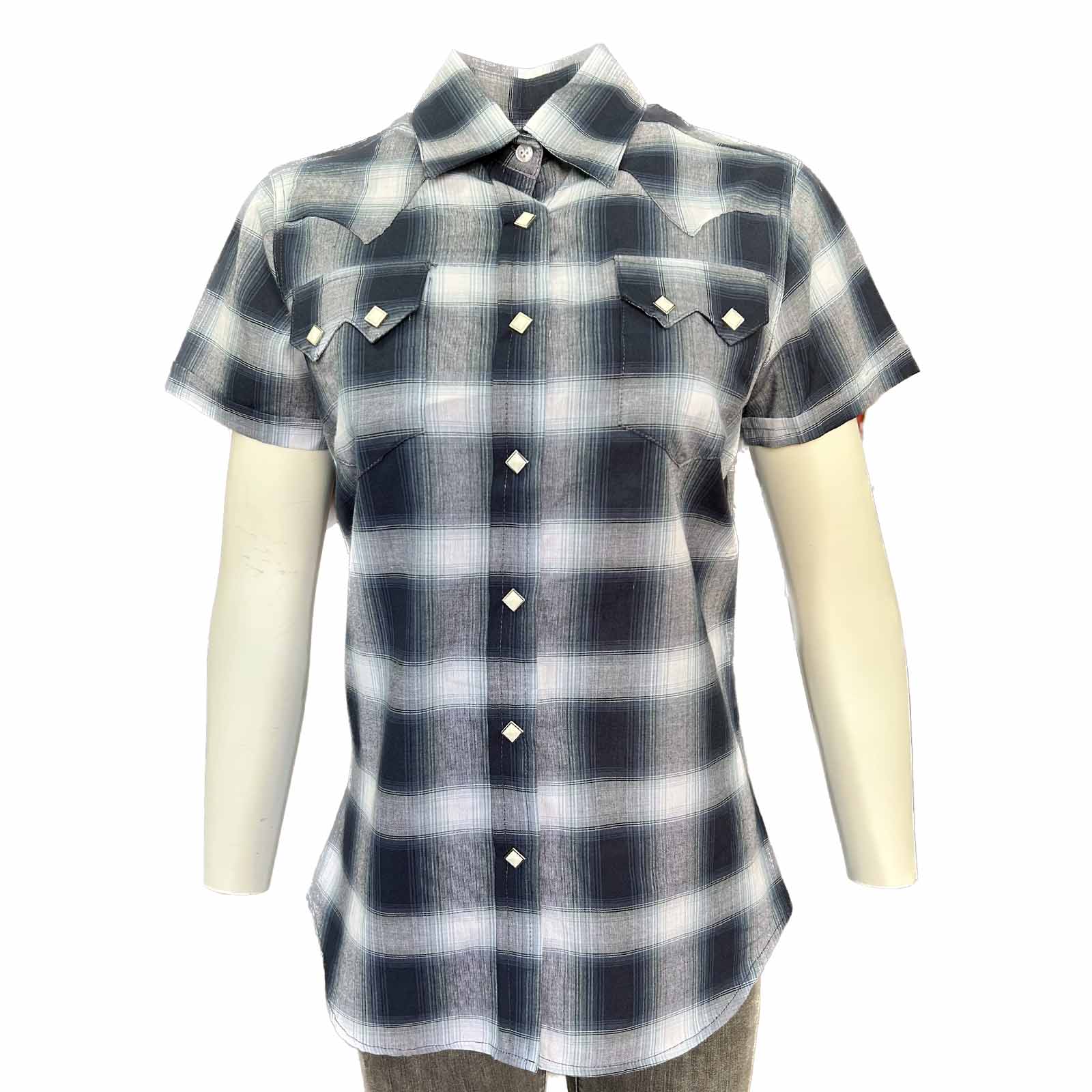 Rockmount Clothing Women's Short Sleeve Shadow Plaid Western Shirt in Blue - Rockmount Clothing