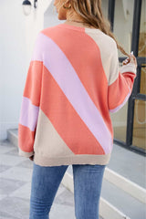 Color Block Ribbed Round Neck Sweater - Trendsi