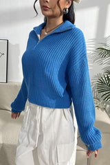 Quarter Zip Dropped Shoulder Sweater - Flyclothing LLC