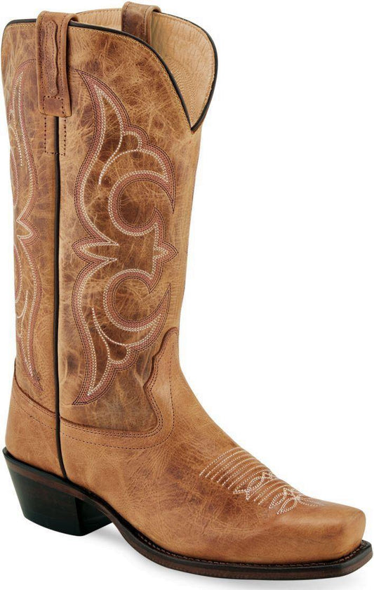 Old West Cactus Tan Womens Medium Square Toe Boots - Old West