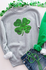 Lucky Clover Sequin Round Neck Sweatshirt - Flyclothing LLC