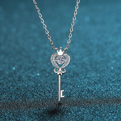 Key Shape Moissanite 925 Sterling Silver Necklace - Flyclothing LLC