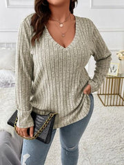 Plus Size V-Neck Long Sleeve T-Shirt - Flyclothing LLC