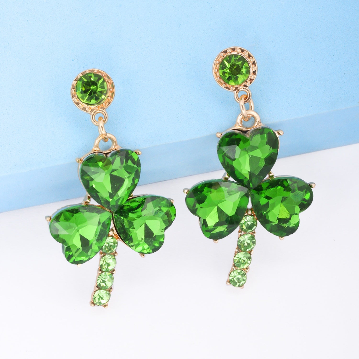 Rhinestone Alloy Lucky Clover Dangle Earrings - Flyclothing LLC