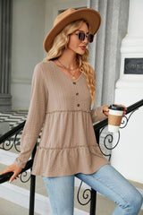 Long Sleeve V-Neck Cable-Knit Blouse - Flyclothing LLC