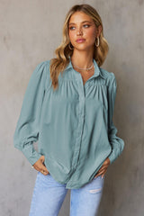 Gathered Detail Puff Sleeve Shirt - Flyclothing LLC