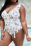 Marina West Swim Float On Ruffle Faux Wrap One-Piece in Daisy Cream - Flyclothing LLC