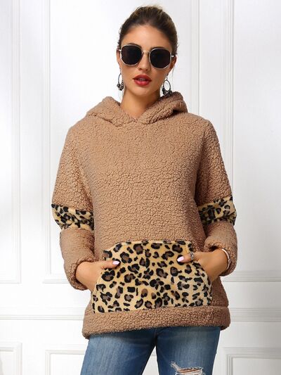 Sherpa Leopard Long Sleeve Hoodie - Flyclothing LLC