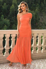 One-Shoulder Ruched Maxi Dress - Flyclothing LLC