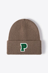 Letter Patch Cuffed Knit Beanie - Flyclothing LLC