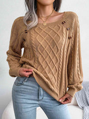 Decorative Button Cable-Knit Sweater - Flyclothing LLC