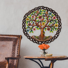 Rooted Tree of Life in Circle Haitian Metal Drum Wall Art - Haitian Artisans