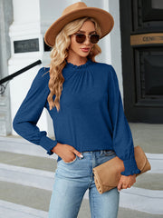 Round Neck Flounce Sleeve Blouse - Trendsi