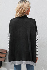 Striped Dolman Sleeve Mock Neck Knit Pullover - Flyclothing LLC