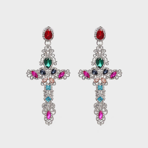 Rhinestone Alloy Cross Earrings - Flyclothing LLC