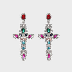 Rhinestone Alloy Cross Earrings - Flyclothing LLC