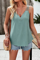 Eyelet V-Neck Double Strap Cami - Flyclothing LLC