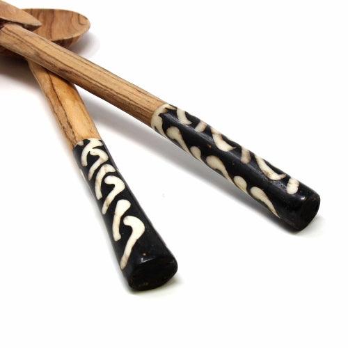 Olive Serving Set with Batik Bone Handles 10 inch - Flyclothing LLC