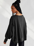 Slit Round Neck Dropped Shoulder T-Shirt - Flyclothing LLC