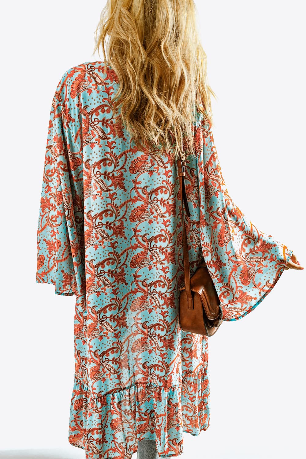 Printed Open Front Duster Cardigan - Flyclothing LLC