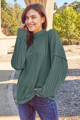 Basic Bae Full Size Ribbed Exposed Seam Mock Neck Knit Top - Flyclothing LLC