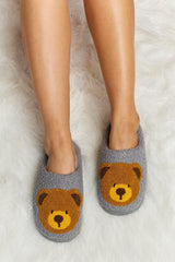 Melody Teddy Bear Print Plush Slide Slippers - Flyclothing LLC