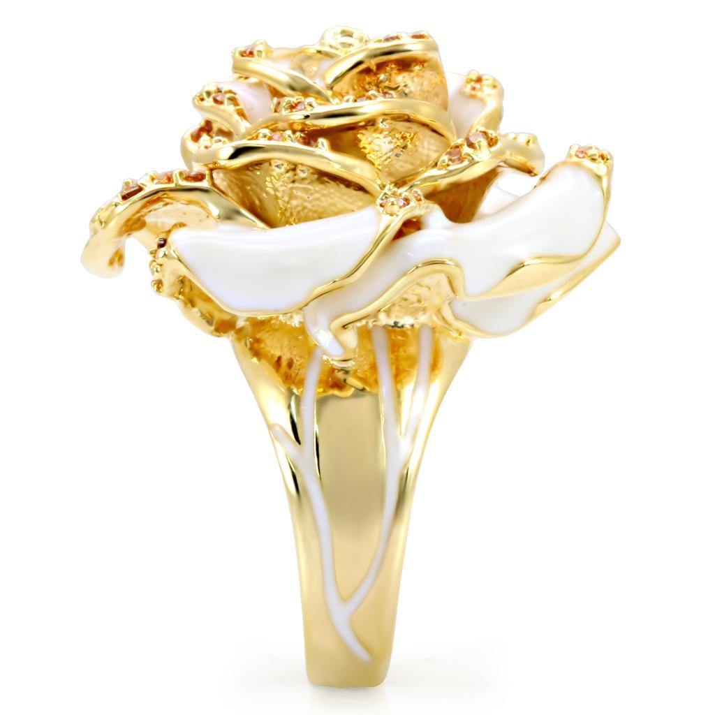 Alamode Gold Brass Ring with AAA Grade CZ in Champagne - Flyclothing LLC