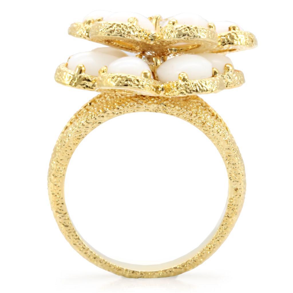 Alamode Gold Brass Ring with Synthetic Synthetic Glass in White - Flyclothing LLC