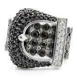 Alamode Rhodium + Ruthenium Brass Ring with AAA Grade CZ in Black Diamond - Flyclothing LLC