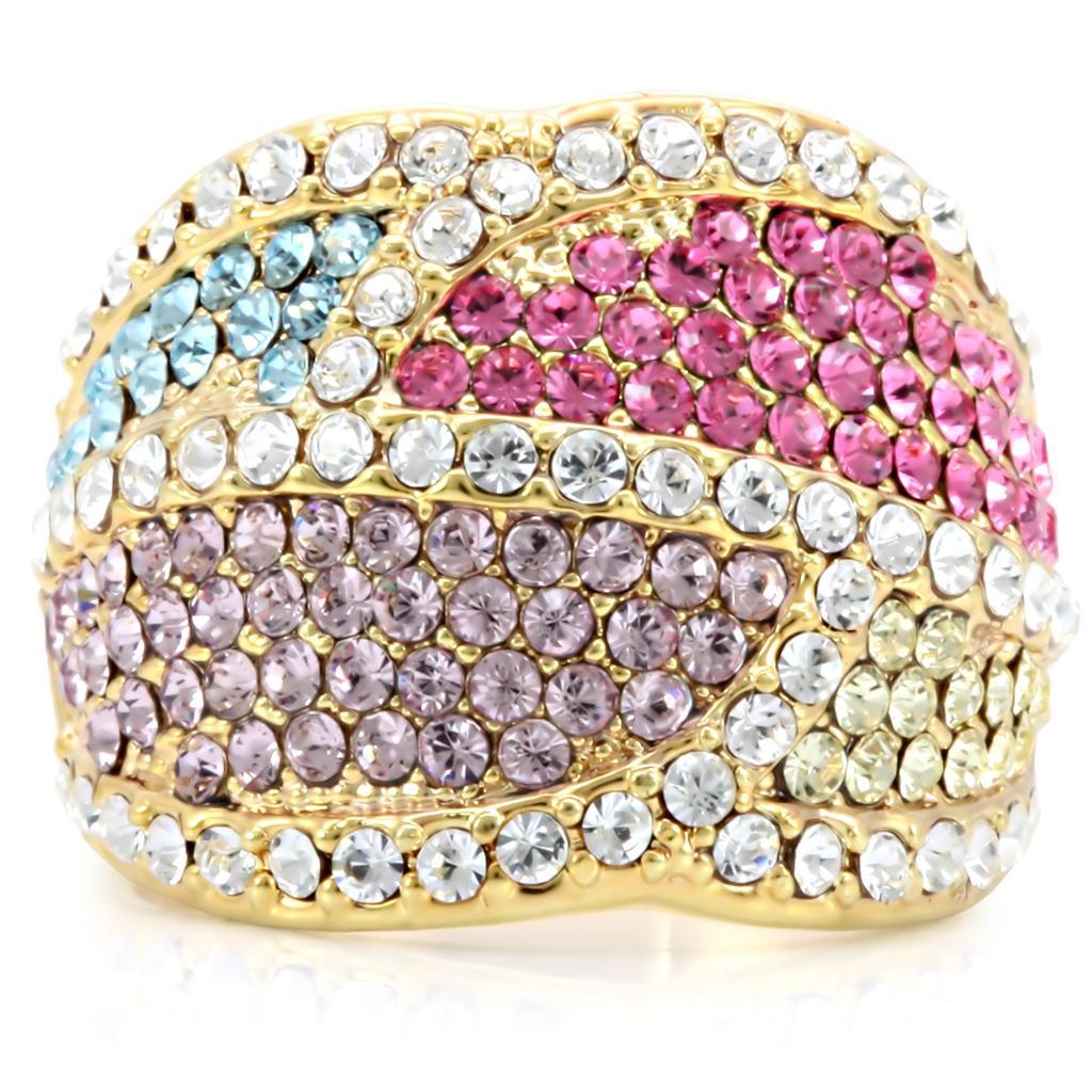 Alamode Gold Brass Ring with Top Grade Crystal in Multi Color - Flyclothing LLC