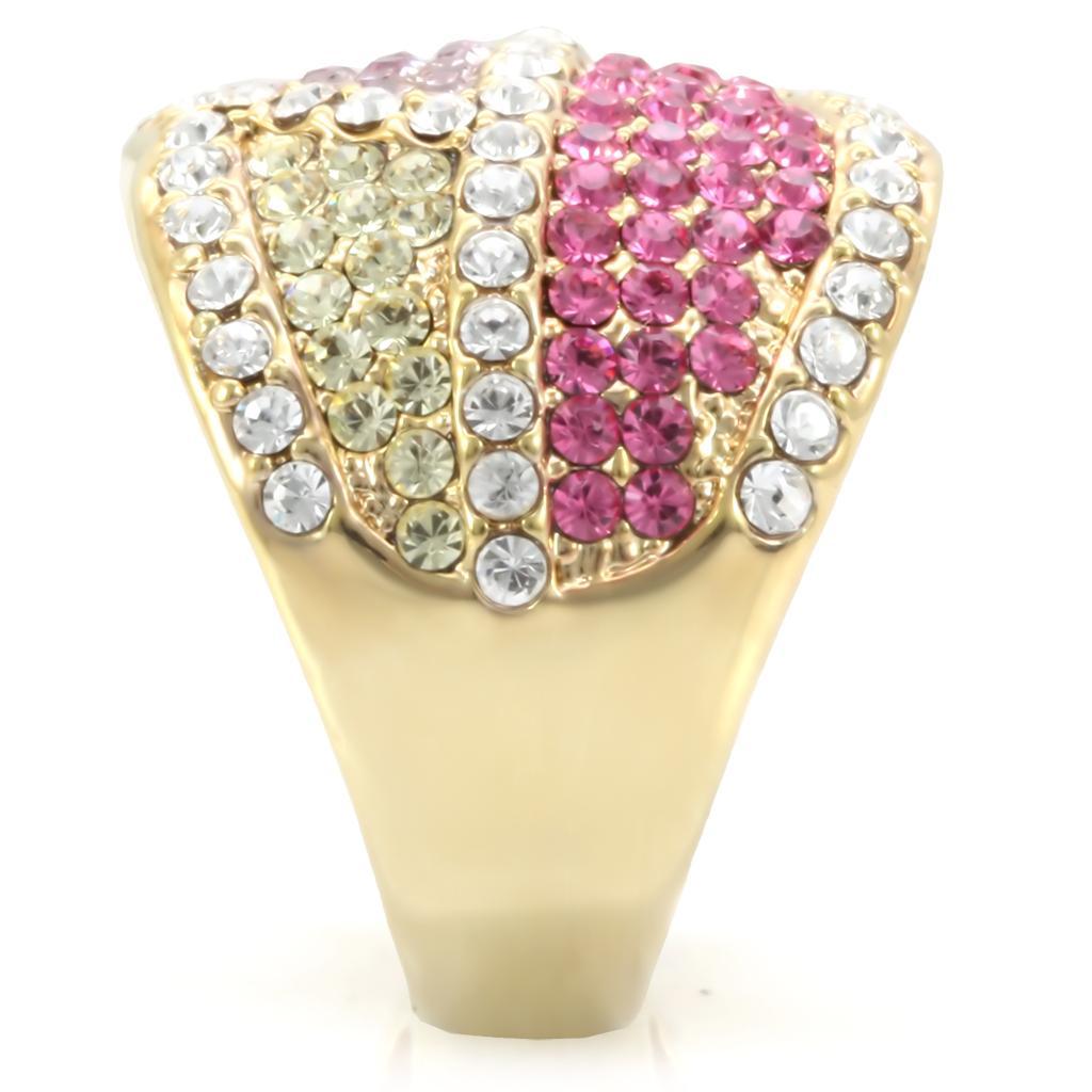 Alamode Gold Brass Ring with Top Grade Crystal in Multi Color - Flyclothing LLC