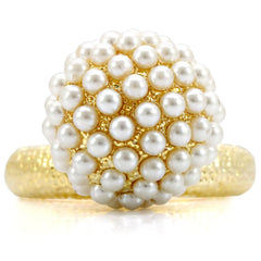 Alamode Gold Brass Ring with Synthetic Pearl in Citrine Yellow - Flyclothing LLC