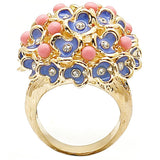 Alamode Gold Brass Ring with Semi-Precious Coral in Rose - Flyclothing LLC