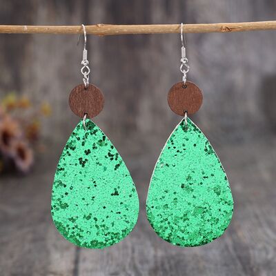 Sequin PU Leather Wooden Dangle Earrings - Flyclothing LLC