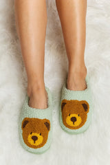 Melody Teddy Bear Print Plush Slide Slippers - Flyclothing LLC