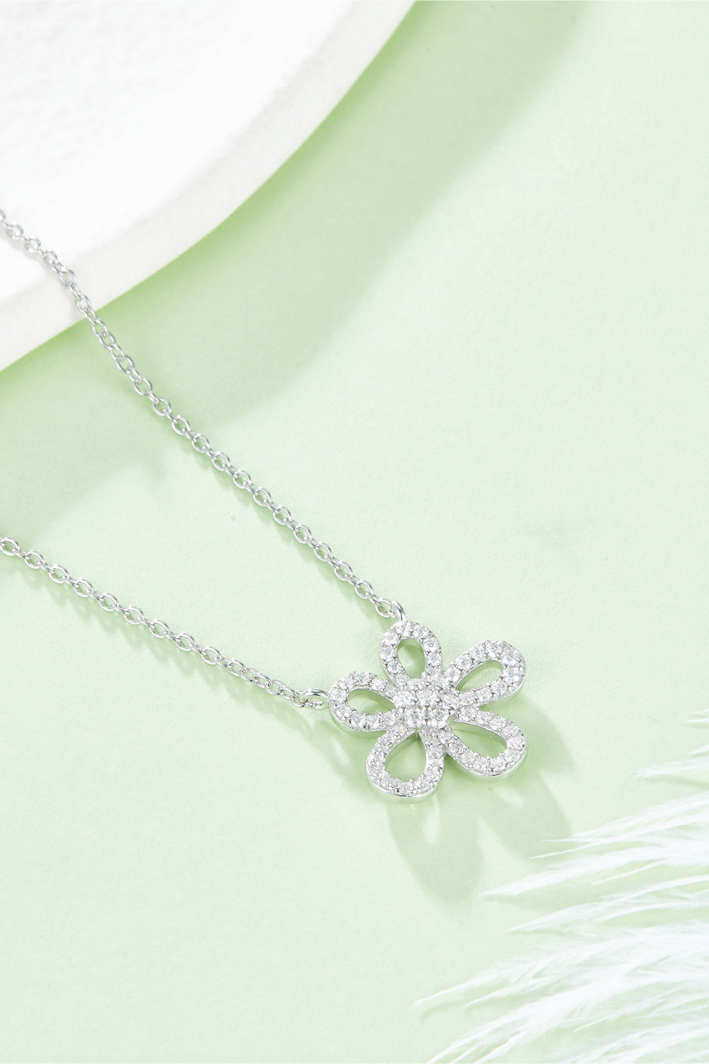 Moissanite Flower Pendant 925 Sterling Silver Necklace - Flyclothing LLC