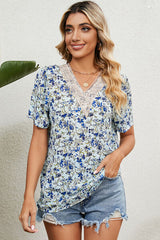 Floral V-Neck Short Sleeve T-Shirt - Flyclothing LLC