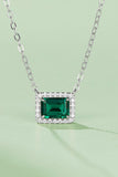 Lab-Grown Emerald Rectangle Pendant Necklace - Flyclothing LLC