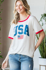 Heimish Full Size USA Contrast Trim Short Sleeve T-Shirt - Flyclothing LLC