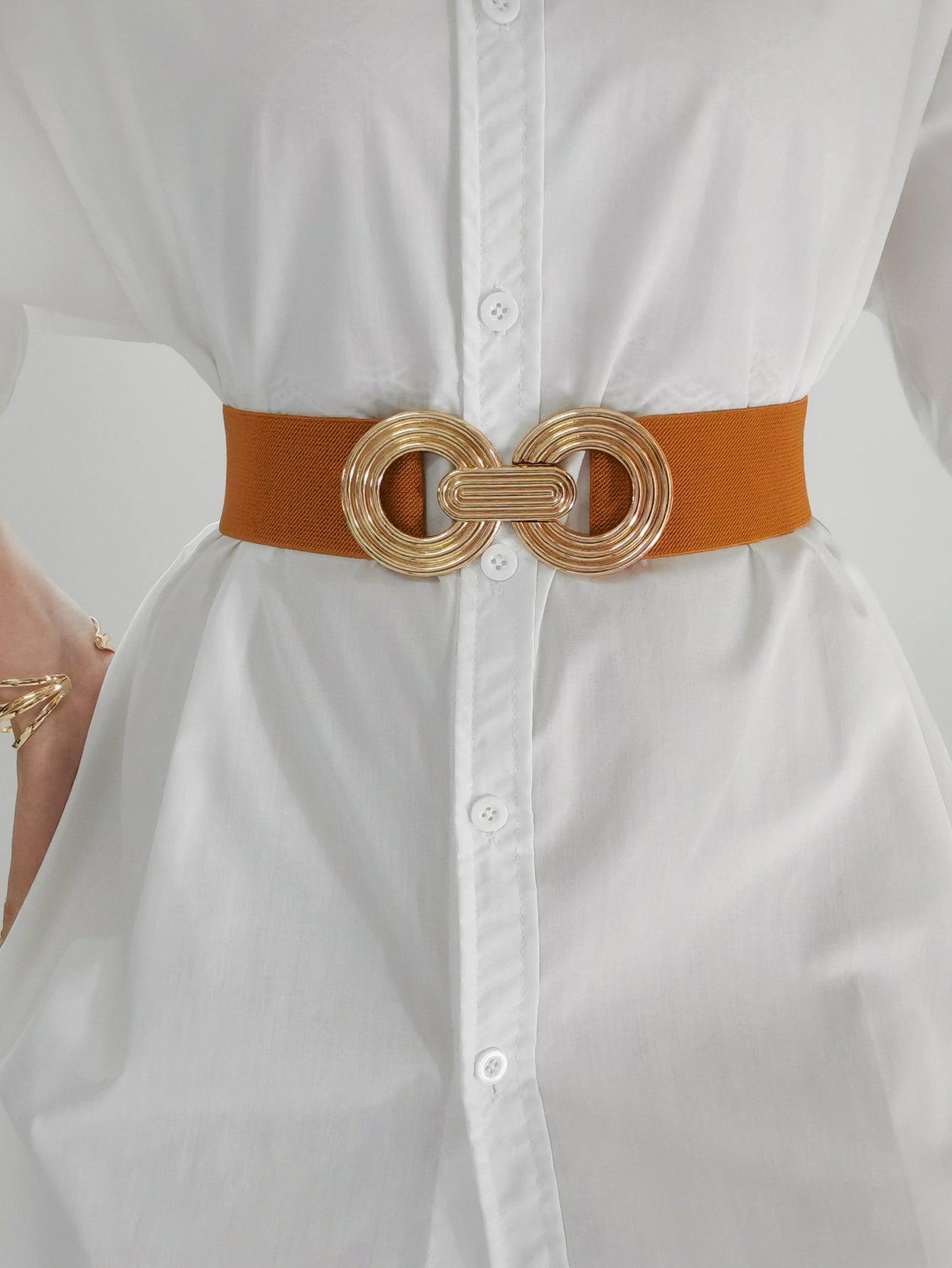 Geometric Buckle Elastic Wide Belt - Flyclothing LLC