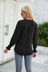 Heathered Flounce Sleeve Curved Hem Top - Trendsi